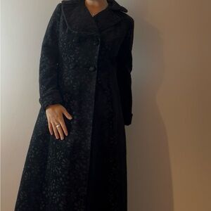 Vintage Velvet Embroidered Long Floral Double Breasted Coat